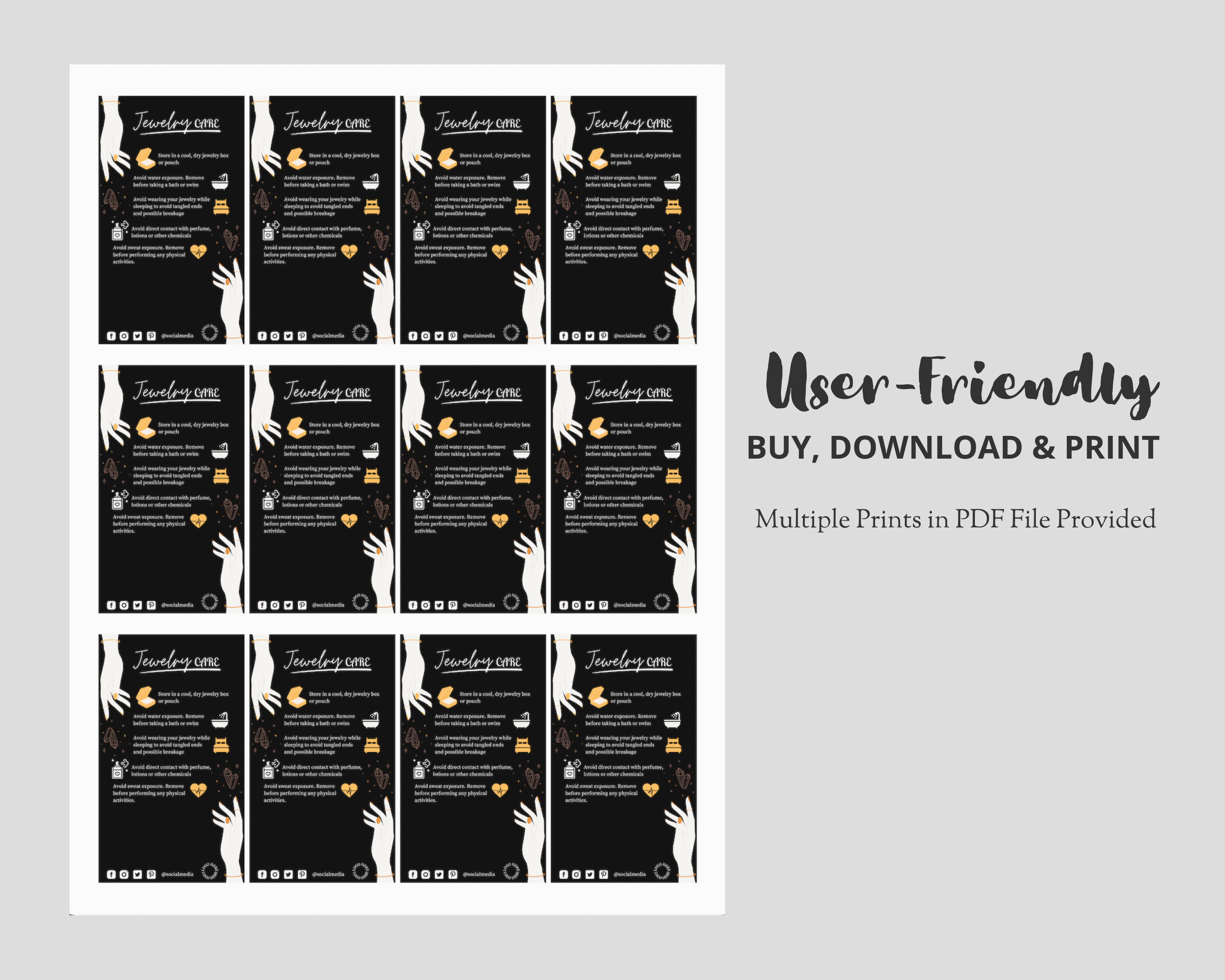 Jewelry Care Card Template Printable Jewelry Care Instructions Editable ...