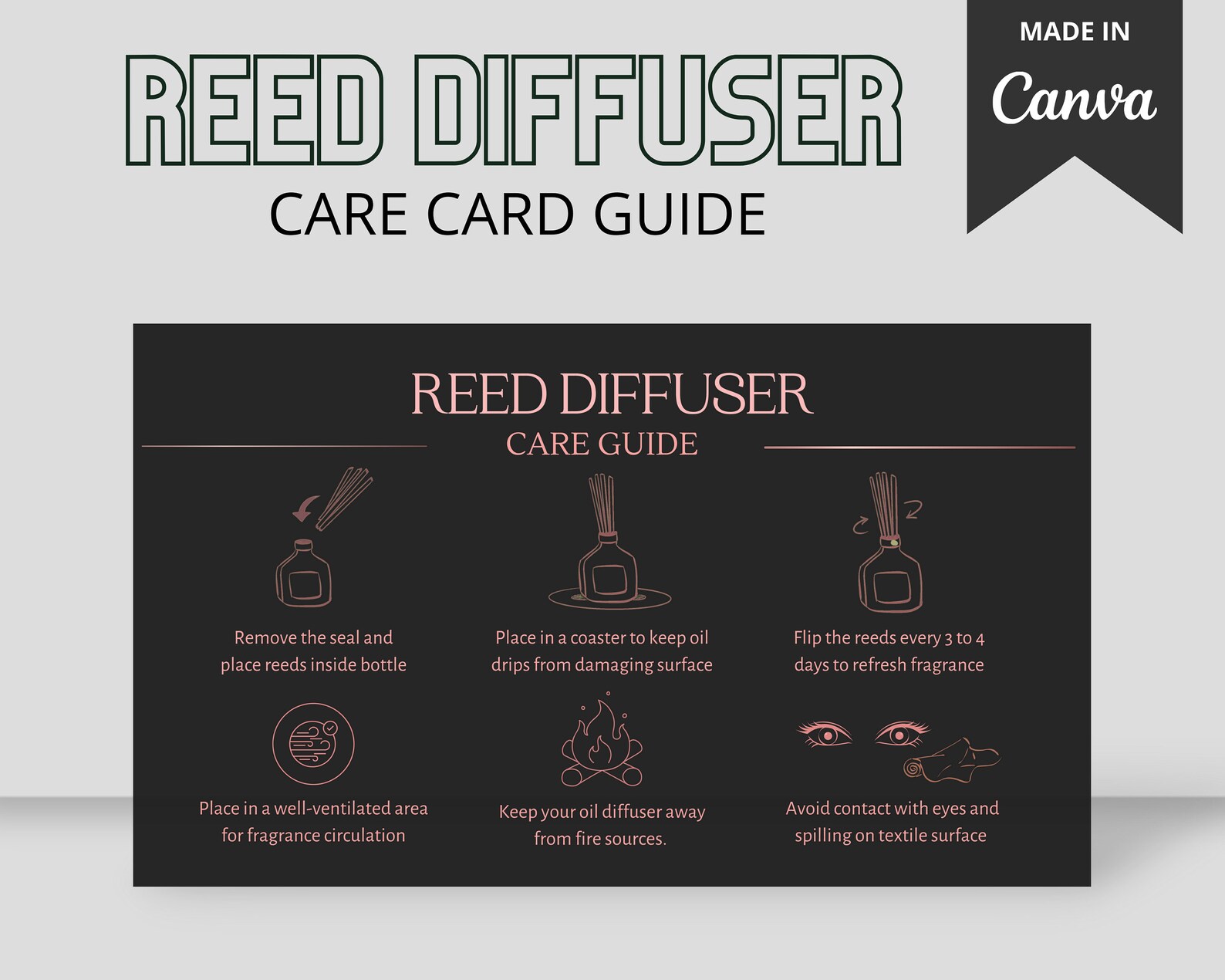 Reed Diffuser Care Card, Printable Reed Diffuser Customer Instructions ...