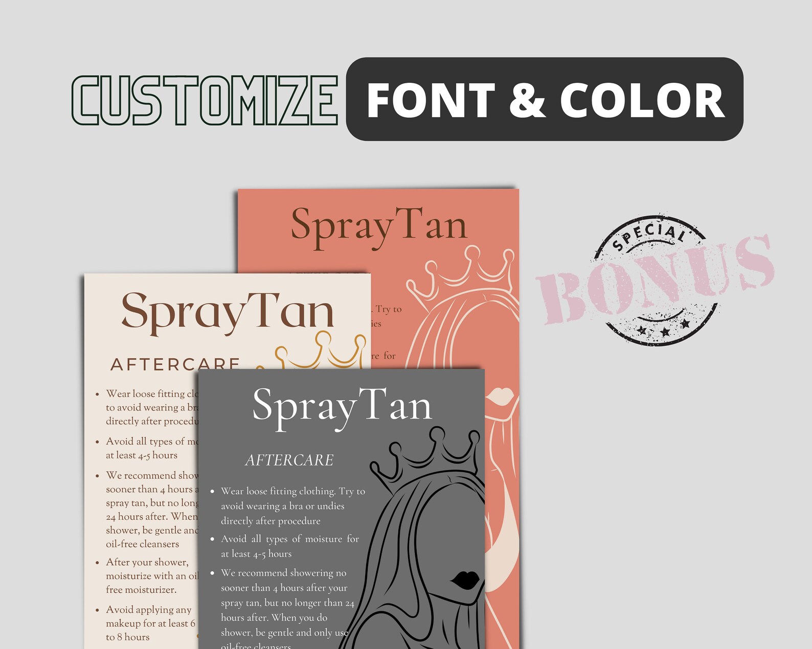 Spray Tan Aftercare Card Tanning Care Spray Tan Care Editable Tanning