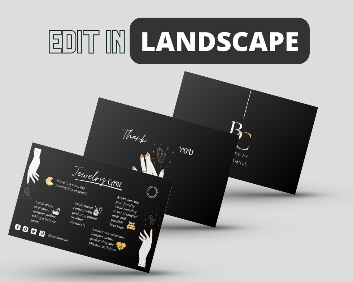 Jewelry Care Card Template Printable Jewelry Care Instructions Editable ...