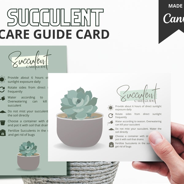 Succulent Plant Care Card Guide Template | Succlent Care Tips | Plant Care Editable Succulent Care Card