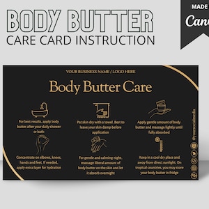 Editable Body Butter Care Card Template, Whipped Shea Butter Instructions, Printable Body Souffle Application Guide