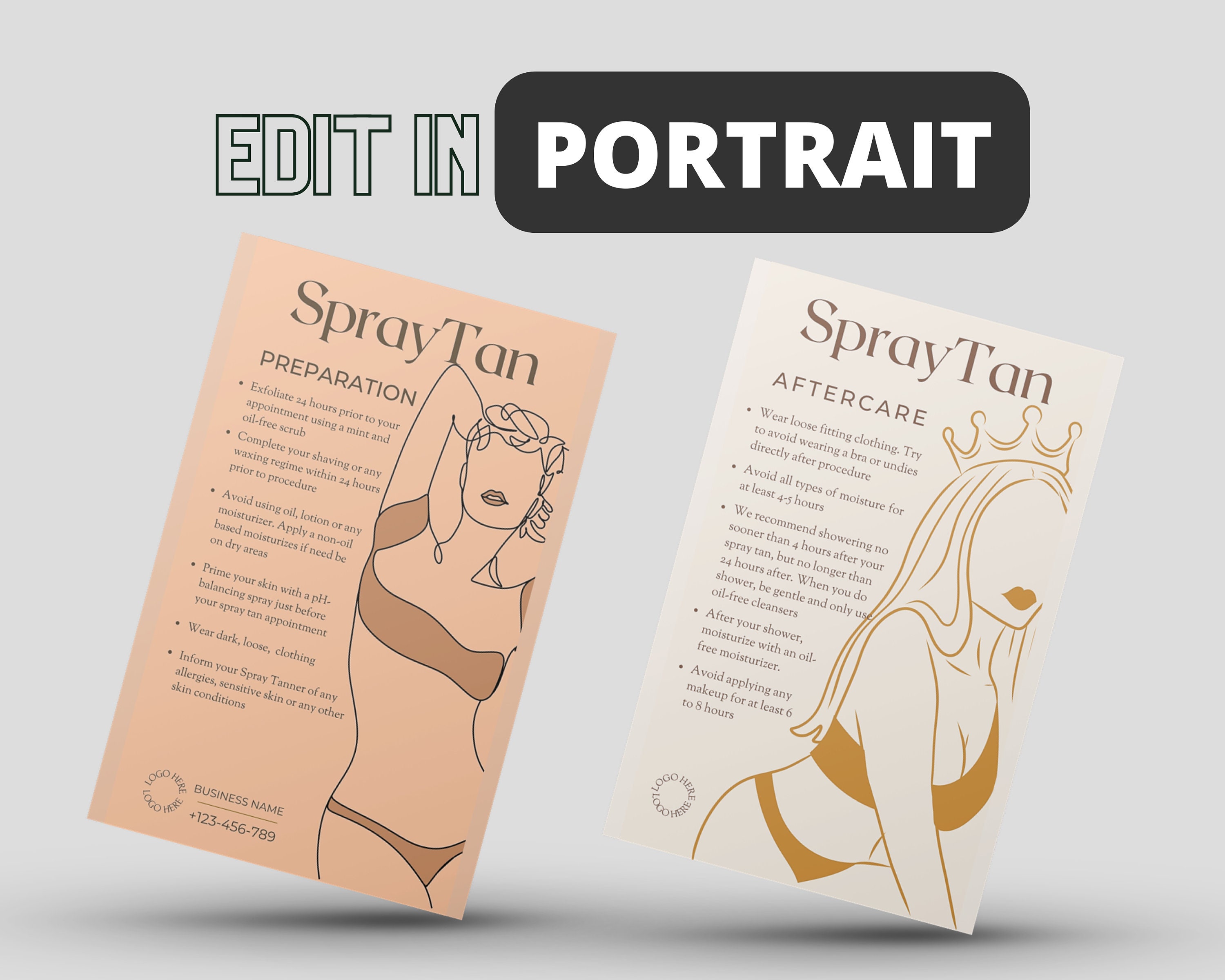 Spray Tan Aftercare Card Tanning Care Spray Tan Care Editable Tanning