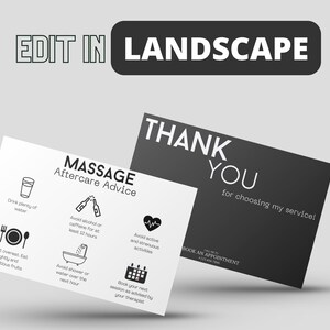 K&ouml;nnte beinhalten: Schwarz-wei&szlig;e Visitenkarte mit dem Text "Vielen Dank f&uuml;r die Wahl meines Dienstes!" und "Termin buchen". Die Karte enth&auml;lt auch eine wei&szlig;e Visitenkarte mit dem Text "Massage-Nachsorge-Tipps" und einer Liste von Tipps f&uuml;r die Zeit nach einer Massage, darunter viel Wasser trinken, Alkohol oder Koffein f&uuml;r mindestens 12 Stunden vermeiden, aktive und anstrengende Aktivit&auml;ten vermeiden, leicht und nahrhaftes Obst essen, Duschen oder Wasser f&uuml;r eine Stunde vermeiden und die n&auml;chste Sitzung wie von Ihrem Therapeuten empfohlen buchen.