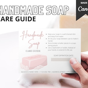 Editable Soap Care Card | Handmade Soap Care Instructions | Minimalist | Chic | Canva |