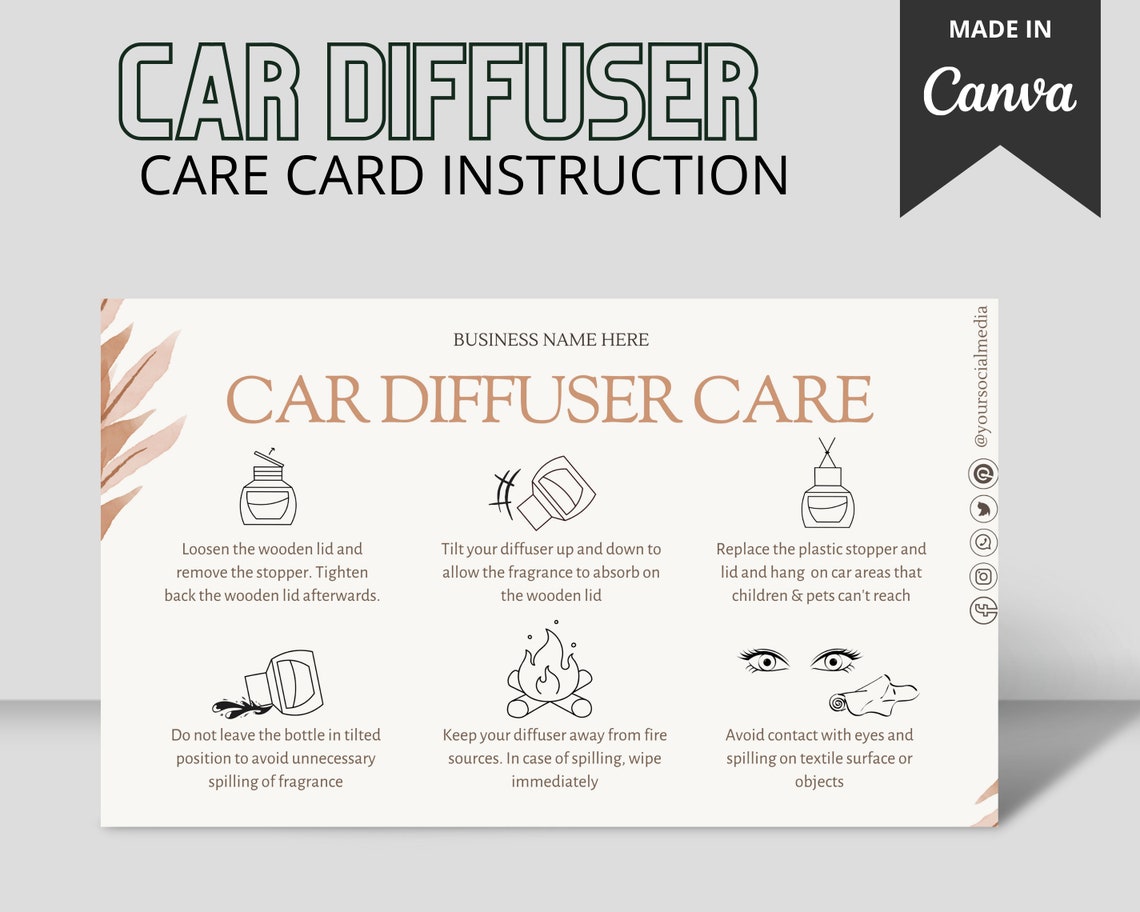 Car Diffuser Care Guide Template Mini Hanging Oil Diffuser Care Card