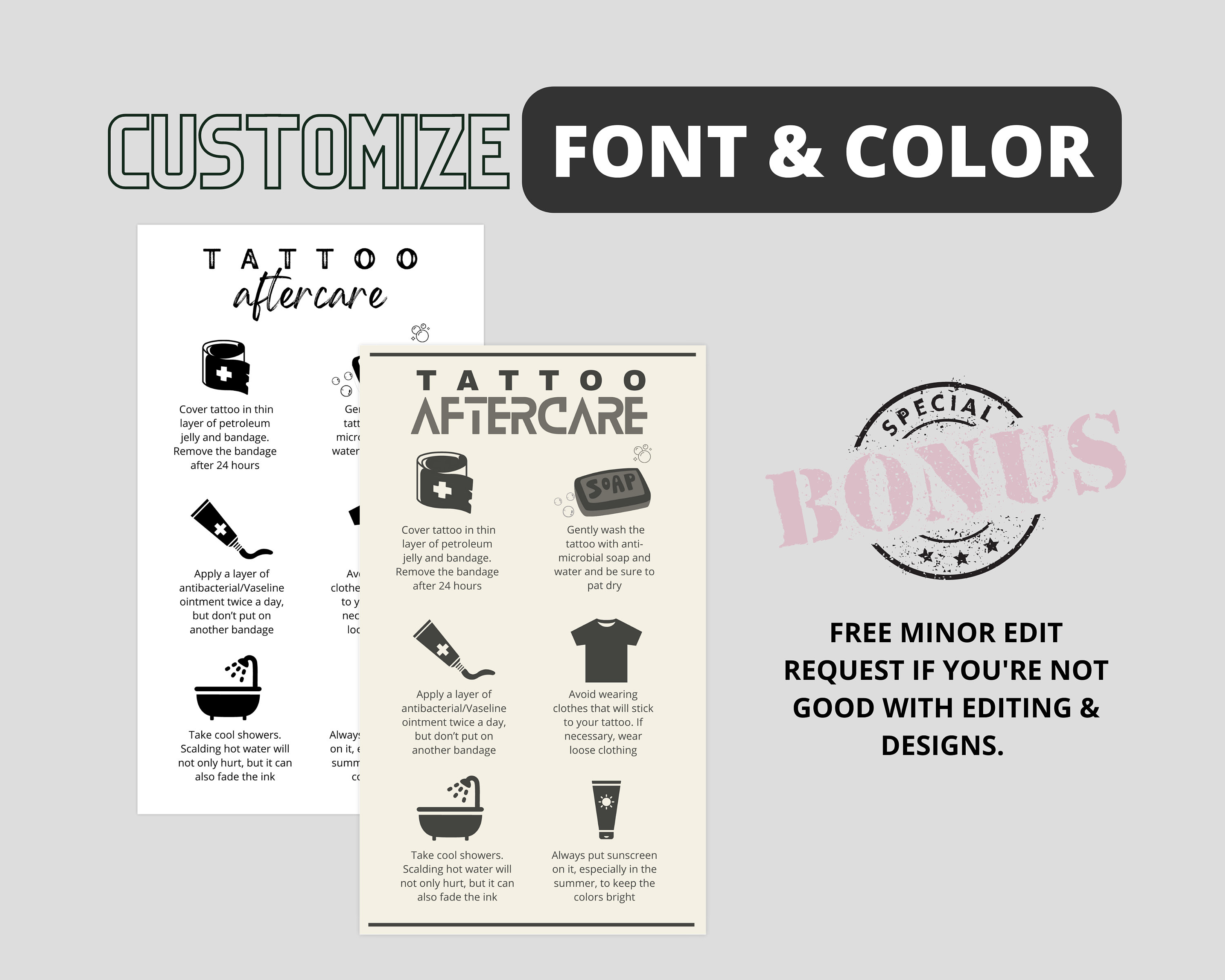 Printable Tattoo Aftercare Card Henna Care Card Body Ink Aftercare Body Art Care Card - Etsy