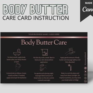 Editable Body Butter Care Card Elegant Luxury Template | Body Butter Guide Instructions | Shea Butter | Canva | Portrait | Landscape | Luxe