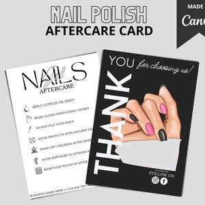 Editable Nail Polish Aftercare Card | Gel Nail Aftercare Card | Nails Aftercare Card | Manicure Aftercare Card | Canva |