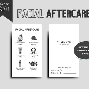 Facial AfterCare Card, Facial Care Kit, Printable Facial AfterCare
