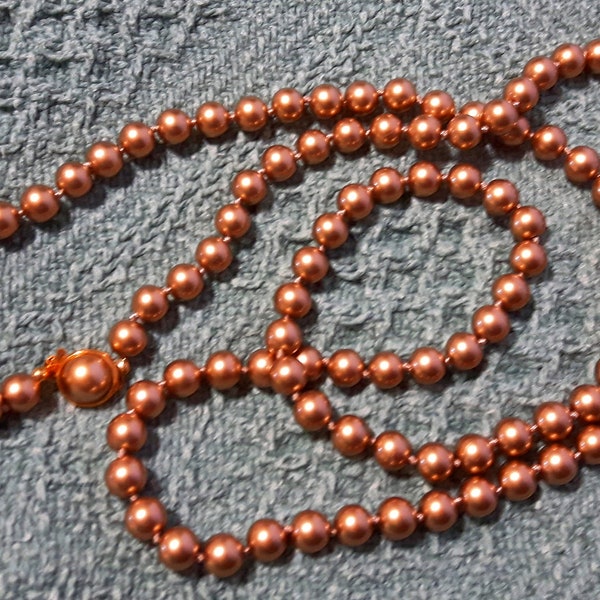 Copper Glass Pearl Necklaces, 8mm Pearls, Box Clasp - 36 Inches