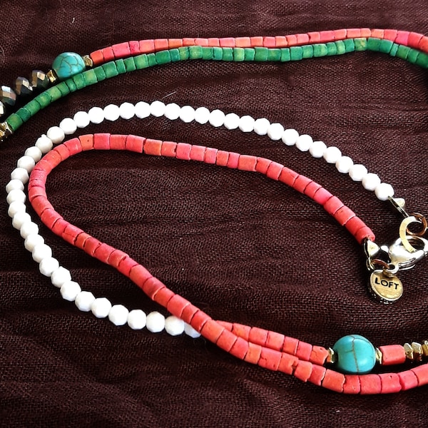 Vintage LOFT Tribal Style Clay & Turquoise Bead Necklace