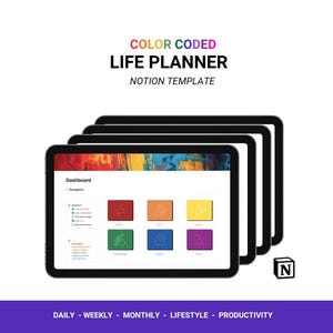 Planificador de vida con código de colores, productividad para el TDAH, establecimiento de objetivos y lista de tareas