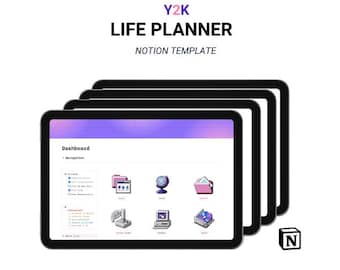 Plantilla de Notion para planificador de vida, listas de tareas diarias, seguimiento de objetivos y tablero de visión.