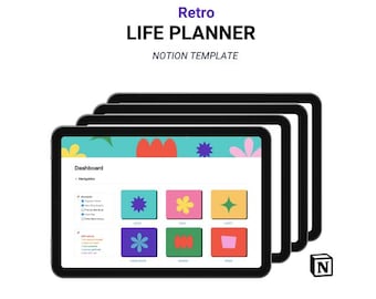 Plantilla de planificador de vida retro, organizador digital y listas de tareas automatizadas