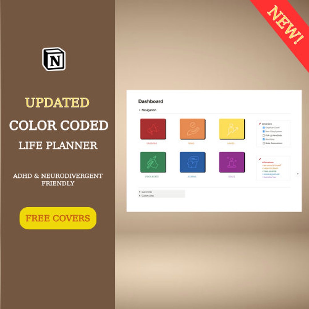 New 2024 Color Coded ADHD Life Planner Notion Template, Includes: Daily ...