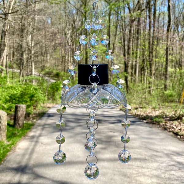 Outdoor Solar Lighted Chandelier,  Crystal Sun Catcher, Garden Decor, Suncatcher, Garden Patio Deck Yard Decor