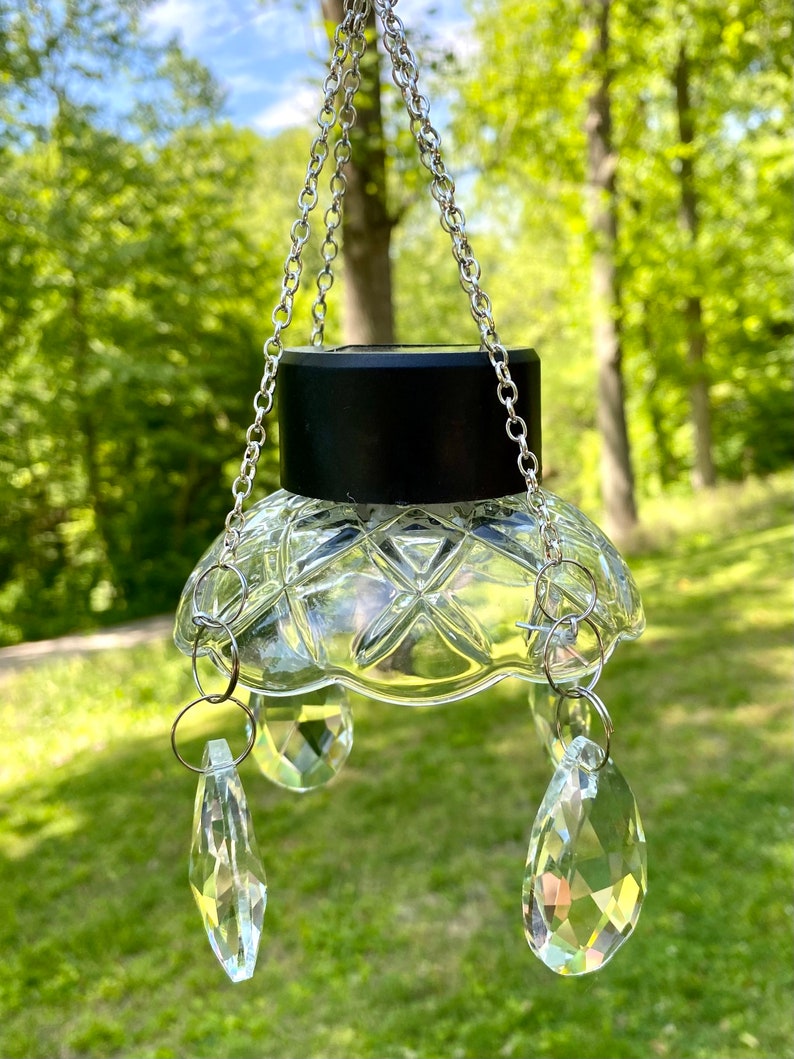 Outdoor Solar Lighted Chandelier, Crystal Sun Catcher, Garden Decor