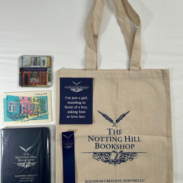 Notting Hill Bookshop Gift Pack lot of 6 Notebook Leather Bookmark Cork Coaster Wood and Paper Postcard