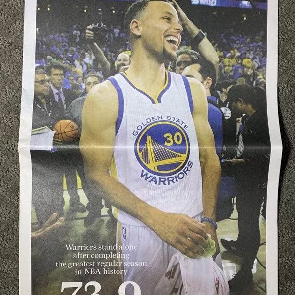 Golden State Warriors SF Chronicle 2016 73 - 9 Most Wins in an NBA Season Record Full Issue Newspaper