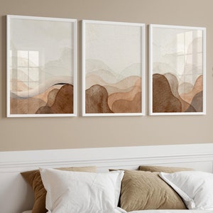 Terracotta printable wall art Set of 3, Watercolor Abstract landscape gallery prints, Neutral gallery printable posters, Bedroom wall art