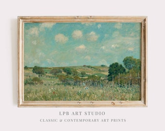 Vintage Summer Meadow Oil Painting: Country Landscape Art (Digital Download)