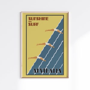 Poster di viaggio in Australia: stampa artistica vintage sulla spiaggia (download digitale)