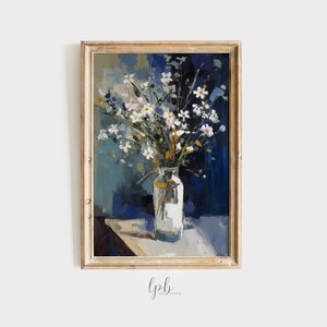 White Flowers Oil Painting: Rustic Farmhouse Decor (Digital Download)