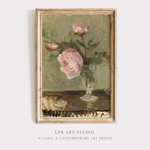 Pintura vintage de rosas cor-de-rosa: arte de parede de fazenda mal-humorada (download digital)