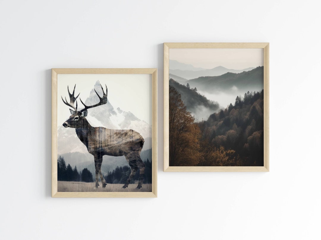 Foggy Forest Deer Print Set: Rustic Cabin Wall Art (digital Download ...