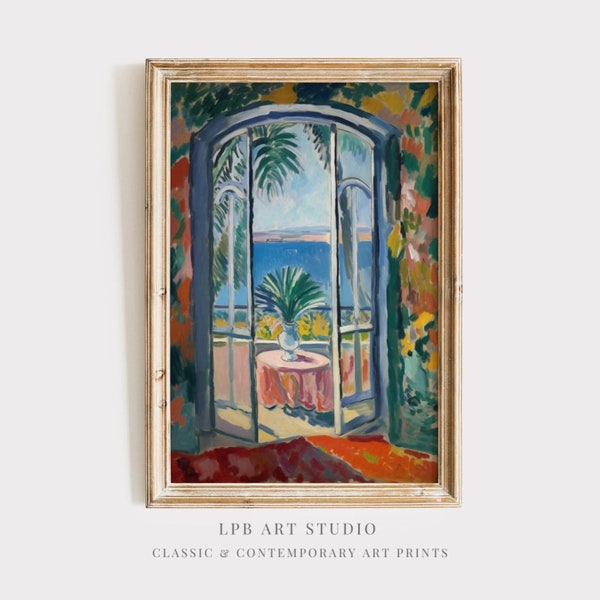 Ocean Window View | Printable Matisse Inspired Watercolor | Digital wall art print | 526