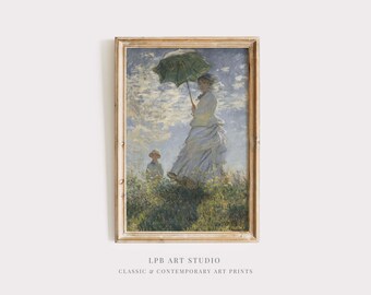 Impression d'art mère et enfant vintage : prairie impressionniste (téléchargement numérique)