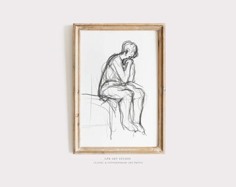 Abstract Figure Sketch Art: Neutral Line Drawing (Printable)