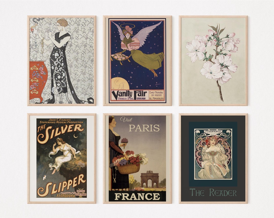 Set of 6 Vintage Fashion Posters, 6 Digital Vintage Prints, Wall Art