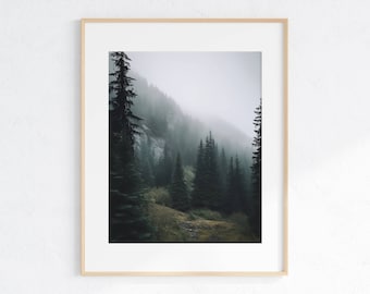 Misty Forest Print: Woodland Pine Tree Landscape (Digital Print)