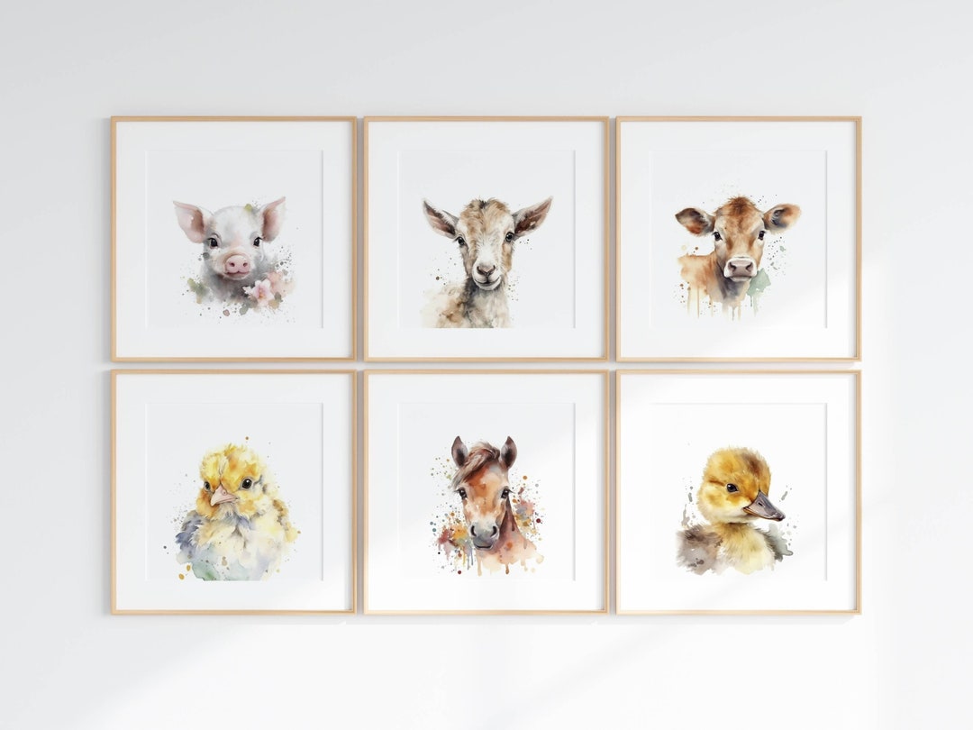 Farm Baby Animals Watercolor Prints: Nursery Decor Set of 6 (digital ...
