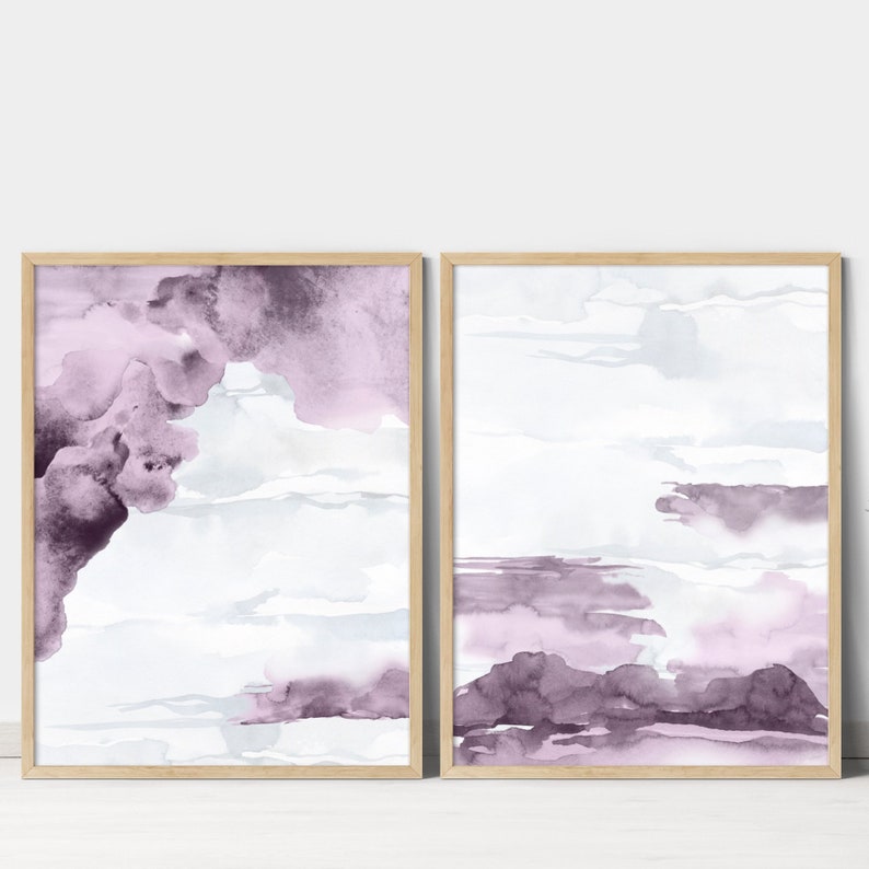 Purple Pink Watercolor Wall Art, Digital Prints, Ombre Wall Art
