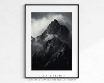 Foggy Mountain Black and White Photo Art Print (Digital Download)