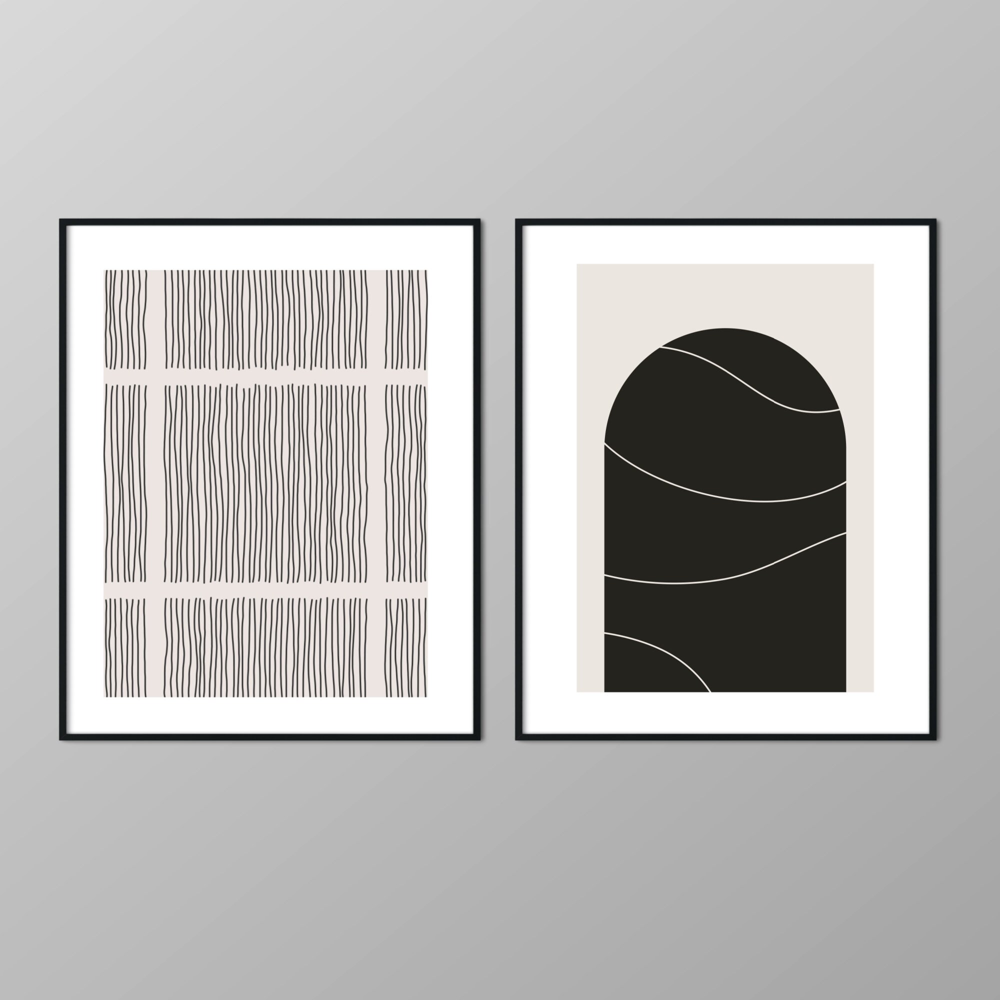 Set of 2 Abstract Wall Art Black Beige Neutral Minimalist Art - Etsy