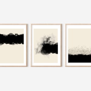 Gallery Black smoke Abstract digital art prints | Modern Black Beige digital downloads | Minimalist decor | Beige Wall Art | Living room Art