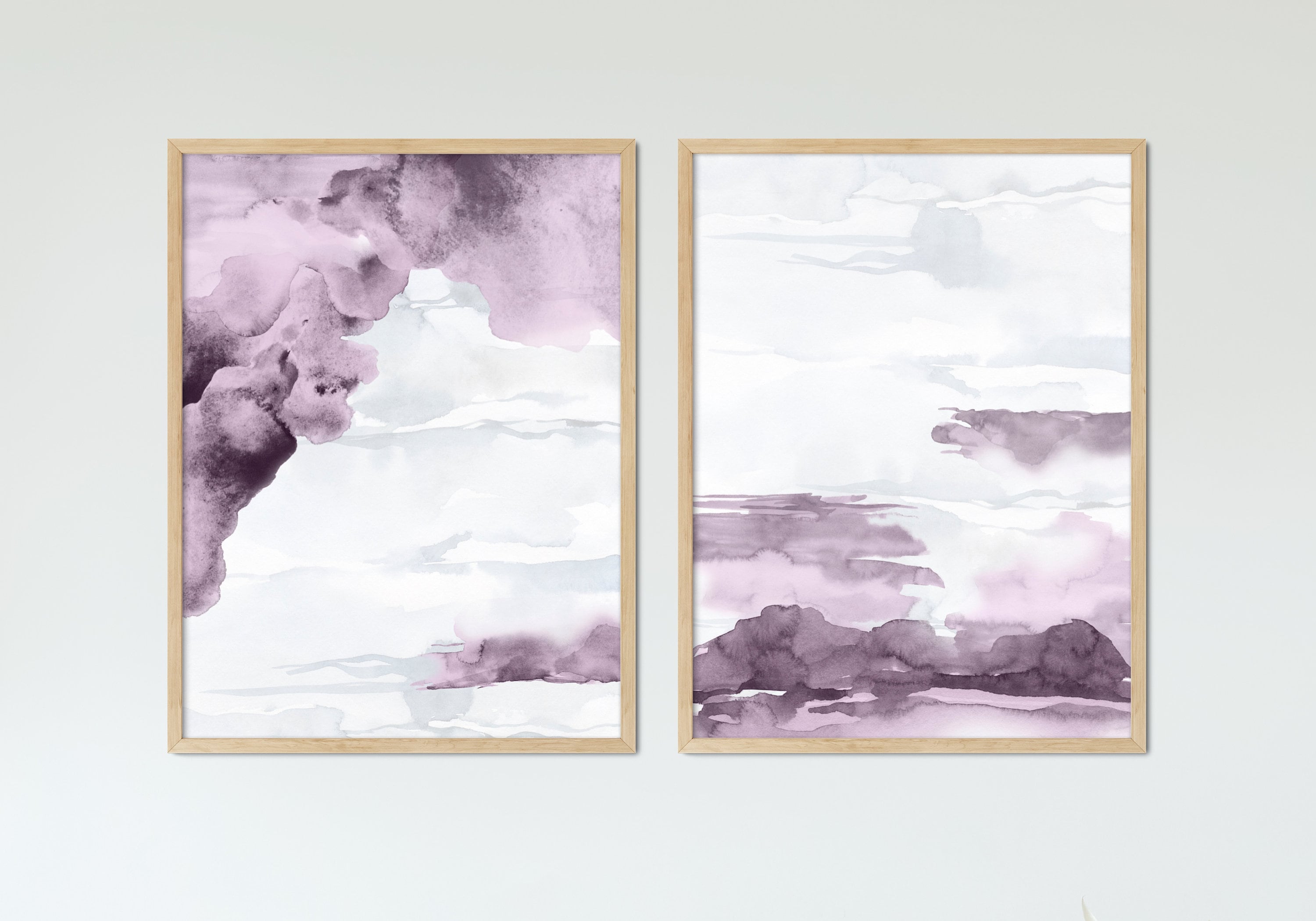 Purple Pink Watercolor Wall Art, Digital Prints, Ombre Wall Art