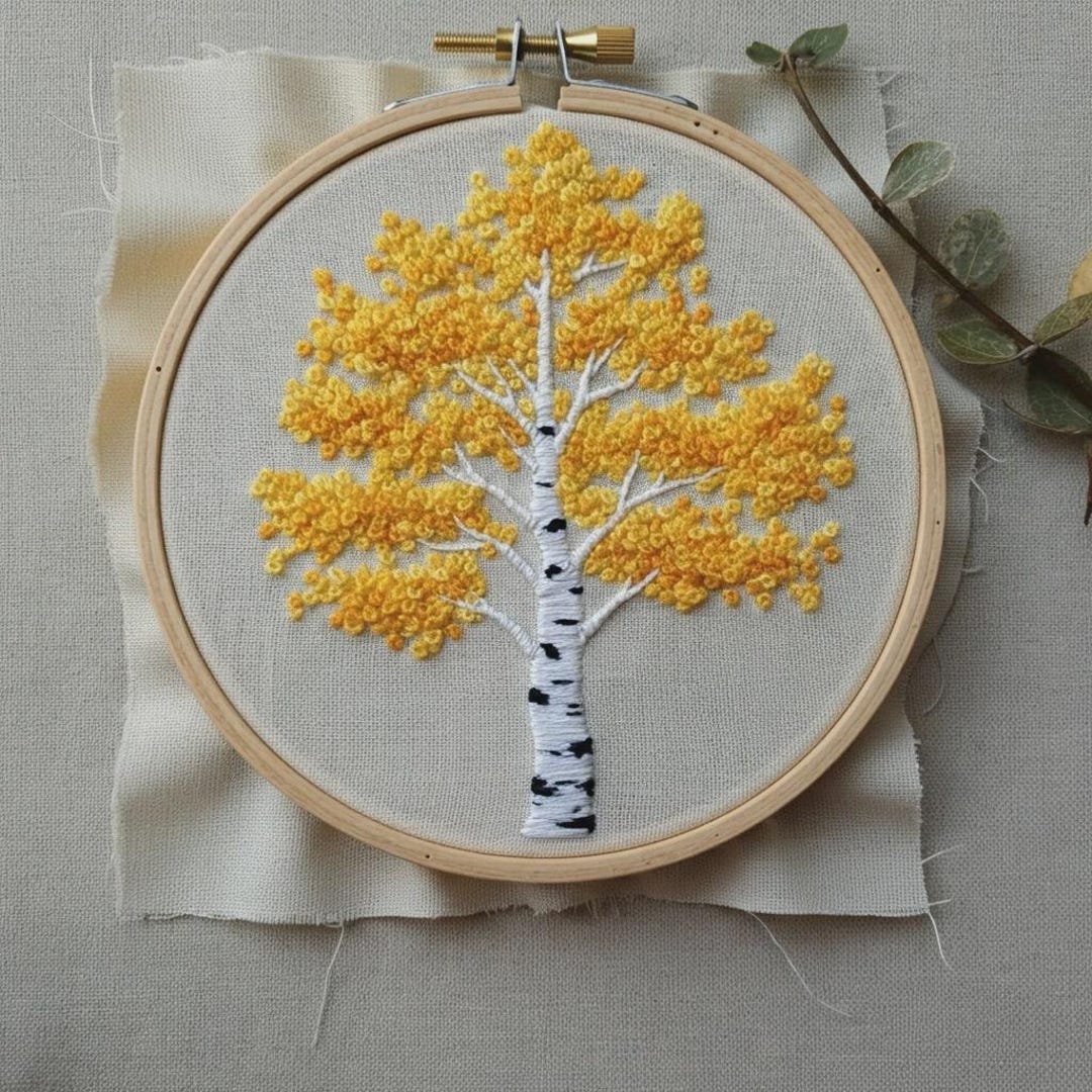 Golden Birch Tree Hand Embroidery Pattern PDF - Etsy
