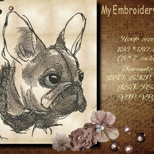 Machine Embroidery Design French Bulldog , Size for hoop 5x7, Watercolor  Embroidery, French Bulldog Face, Machine Embroidery File design