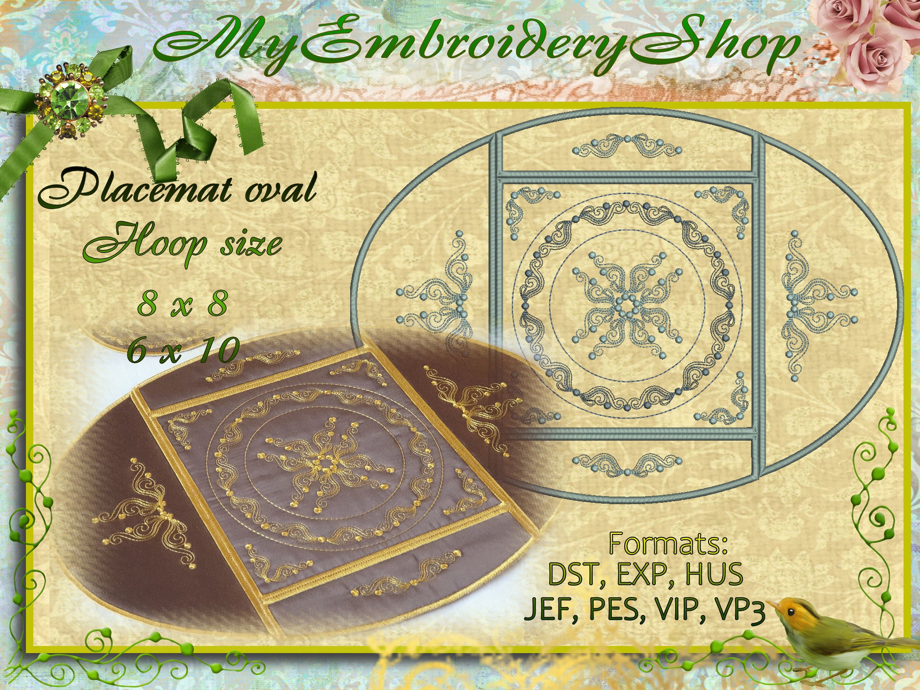 ITH Mug Rug Oval Machine Embroidery Design Napkin in the Hoop Project ...