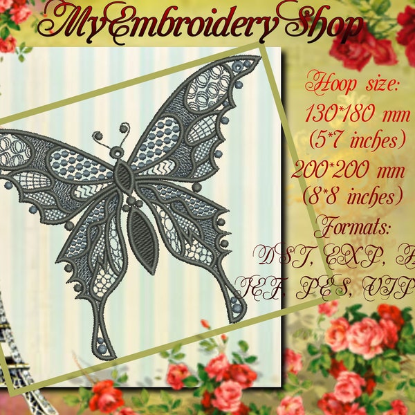 Butterfly - Machine Embroidery Design, Designs for Embroidery Machine, Papillon Dentelle Motifs pour Broderie Machine, Instant download