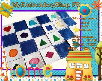 Machine Embroidery ITH embroidery kids - Download for hoop 4x4, 5x7 and 8x10 Memory game 24 carts Rainbow Geometric Figures Games for Kids