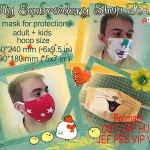 Lot 3 models ITH Cotton Double Face Mask for Protection for Adults and Children, Kids,in the hoop 5x7, 6x10, ith embroidery face mask design