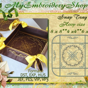 In The Hoop 8x8 Embroidery Machine Design ITH Snap Tray Organizer Valet Tray Table Setting Vintage Style Decor Home Bedside Tray ITH box
