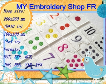 ITH embroidery kids In the Hoop 4x4, 8x10 Counting to 10 Felt Number Puzzle, ITH In the Hoop Machine Embroidery Design Pattern Learning Toys