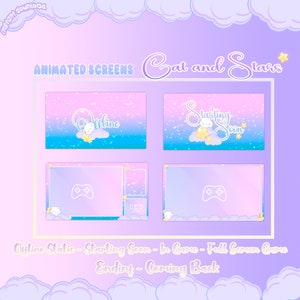 Streaming Pack for Animated Cozy OBS / Animated Screens / Kawaii Overlay / Kitten And Stars